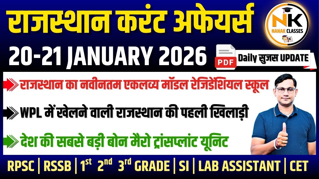 20-21 JANUARY 2026 Rajasthan current Affairs in Hindi | सुजस Report | RPSC, RSSB | NANAK CLASSES