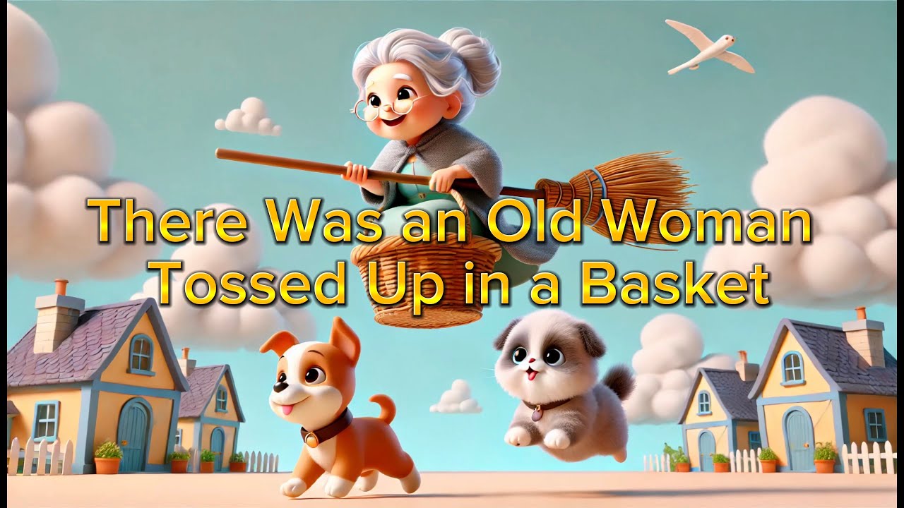 There Was an Old Woman Tossed Up in a Basket | Cute Puppy & Kitten | Popular English Nursery Rhymes