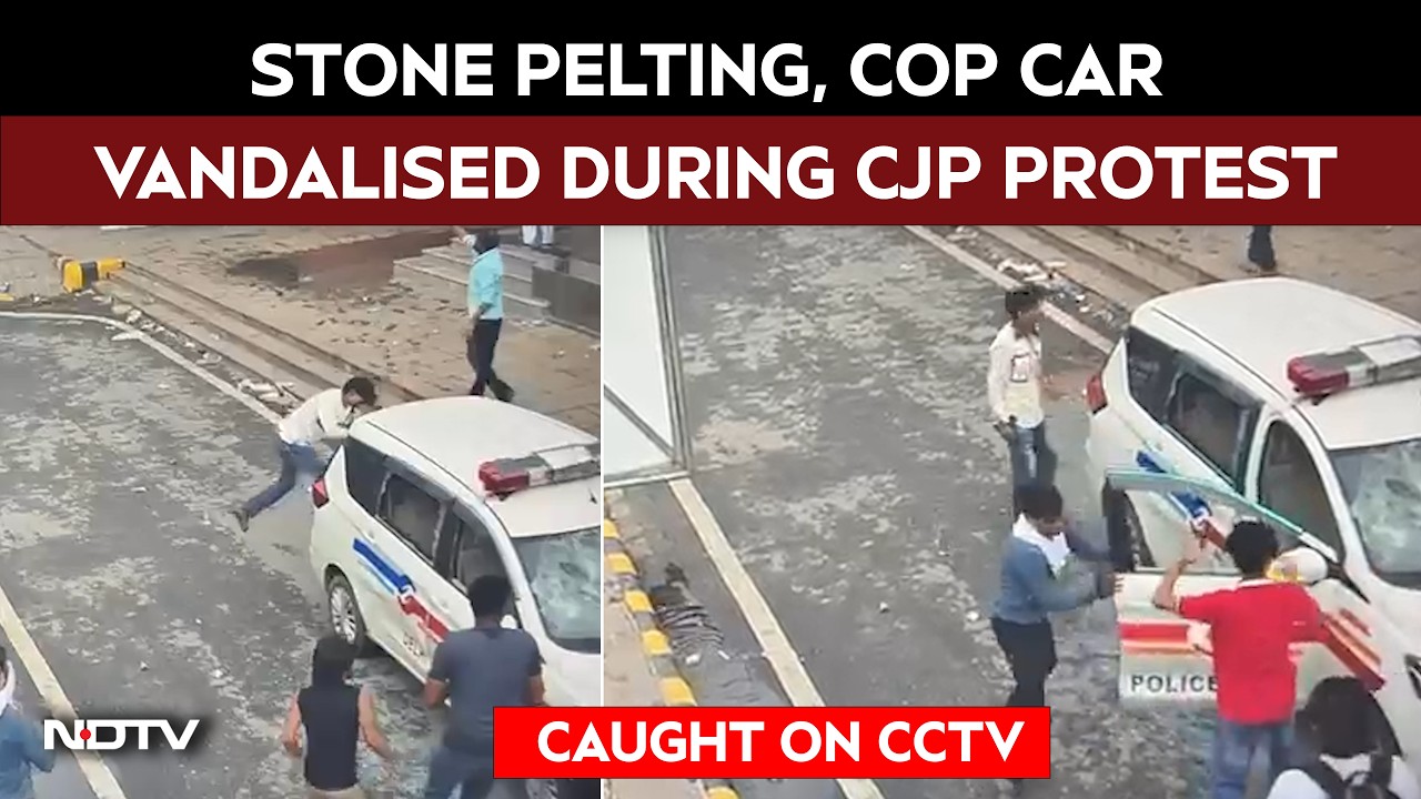 CJP Protest | On Camera, Stone Pelting, Cop Car Vandalised During CJP Protest In New Delhi
