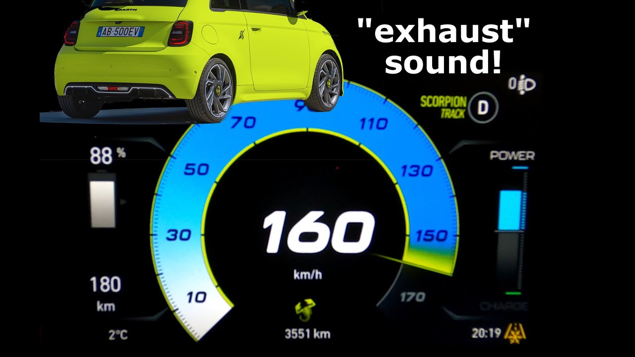 Abarth 500e SOUND acceleration 0-60 mph 0-100 km/h top max speed GPS drag time electric low SOC 155