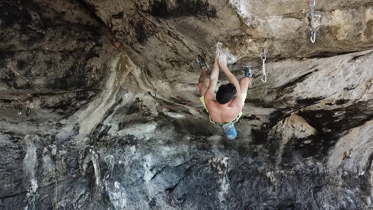 Tantrum 8a+ steep limestone climb on Tonsai Roof