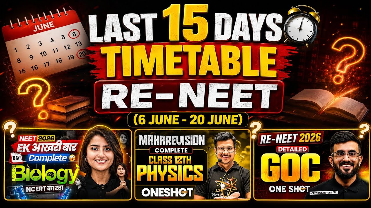 Last 15 Days = Rank Booster! 🔥 RE-NEET 2026 Timetable