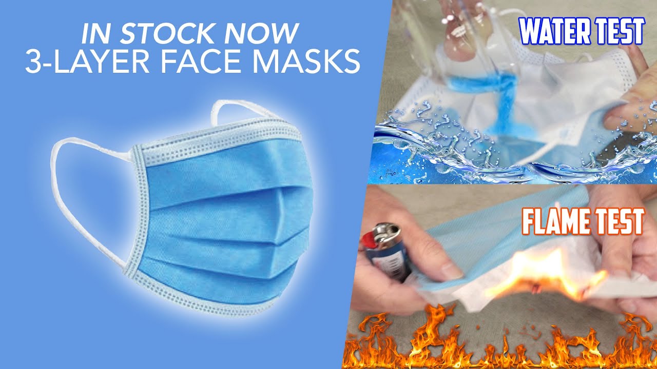 Disposable Face Masks: 3 Layer Surgical-Style Non-Medical Masks with Water and UPDATED Flame Test