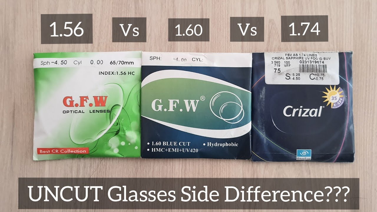 Uncut Glasses Side Thickness Compare 1.56 vs 1.60 vs 1.74   | Crizal 1.74 Lenses | High Index Lenses