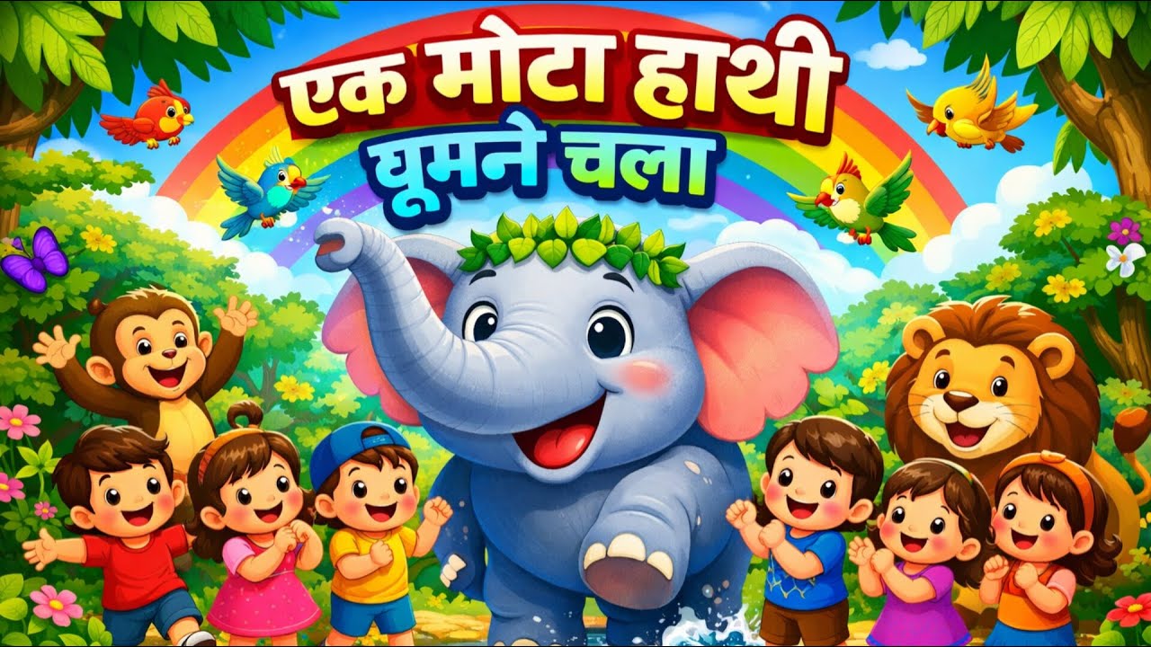 Ek Mota Haathi Ghoomne Chala 🐘 | Fun Hindi Kids Poem Song | Nursery Rhymes for Children 🎵
