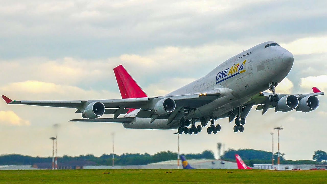 One Air Boeing 747 Departing from East Midlands Airport &ndash; A Spectacular Takeoff!