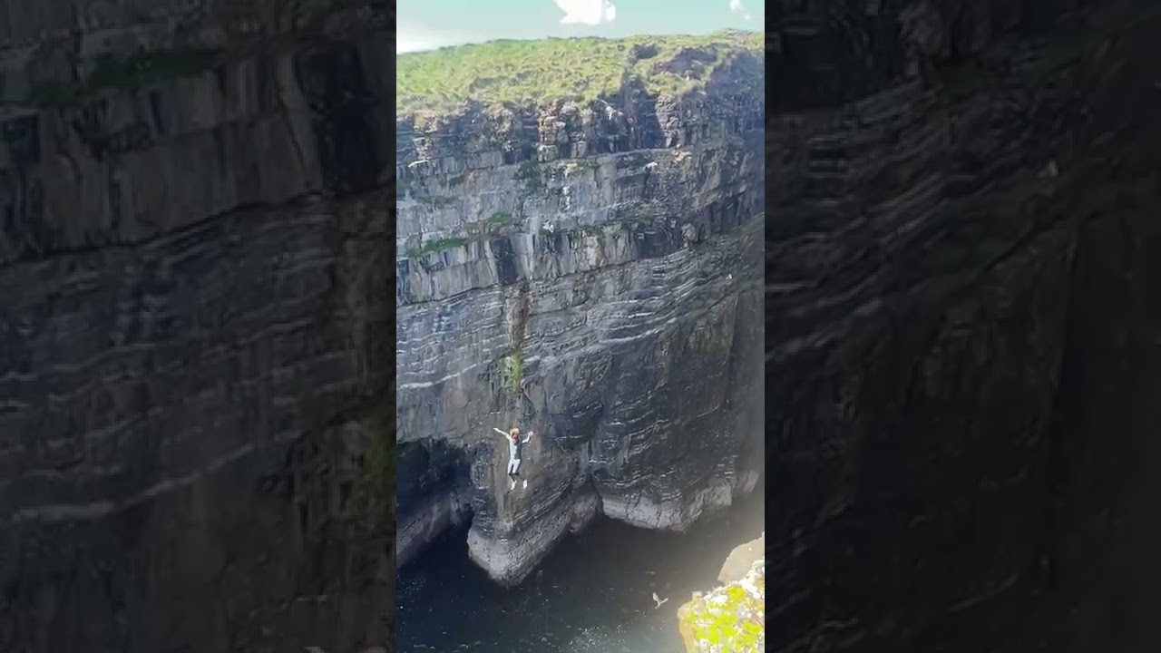 Lad lands on a bird after jumping off big cliff in Scotland