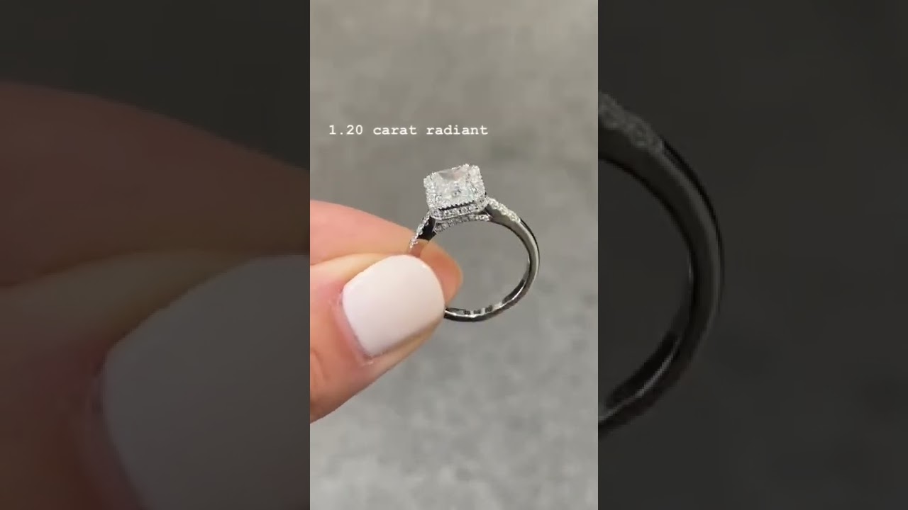 1.2 carat radiant diamond halo engagement ring made in platinum