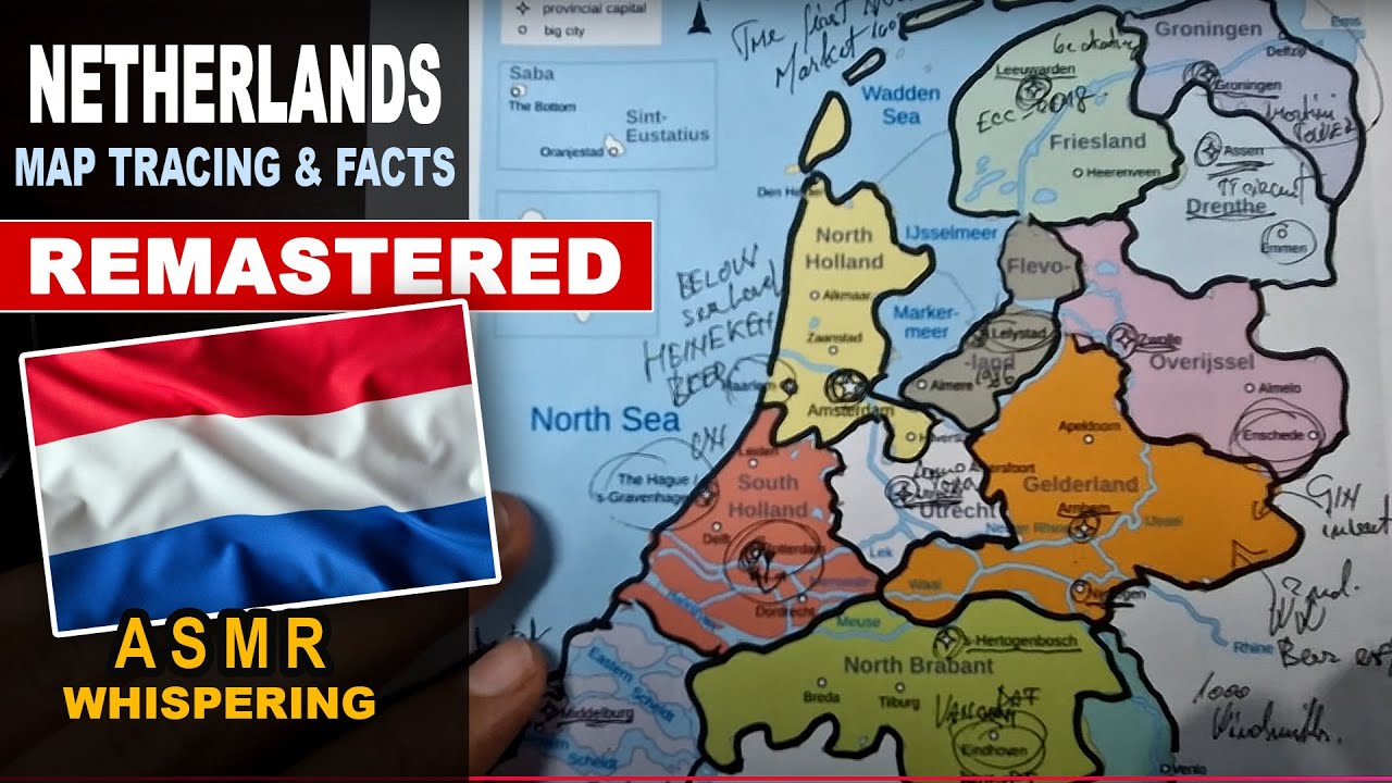 Remastered: ASMR Tracing NETHERLANDS map outline with facts for each province | ASMR map tracing