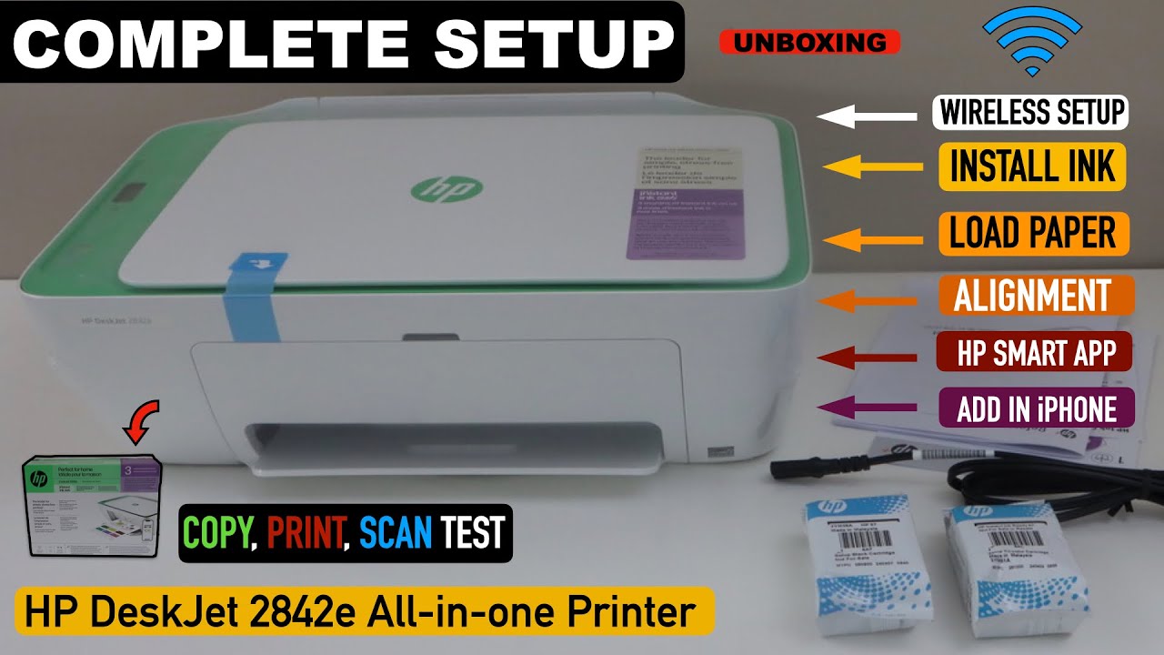 Настройка HP DeskJet 2842e, установка чернил, выравнивание, настройка Wi-Fi, копирование, тестово...