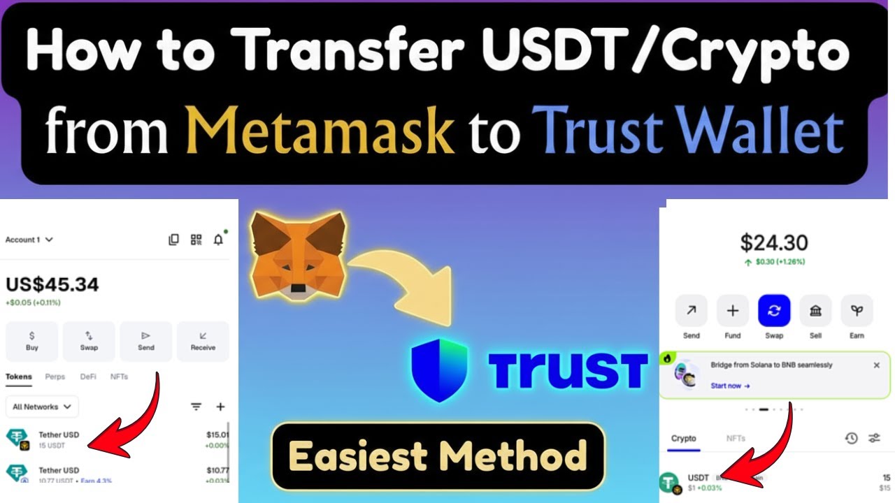 How to Transfer USDT/Crypto from Metamask to Trust Wallet