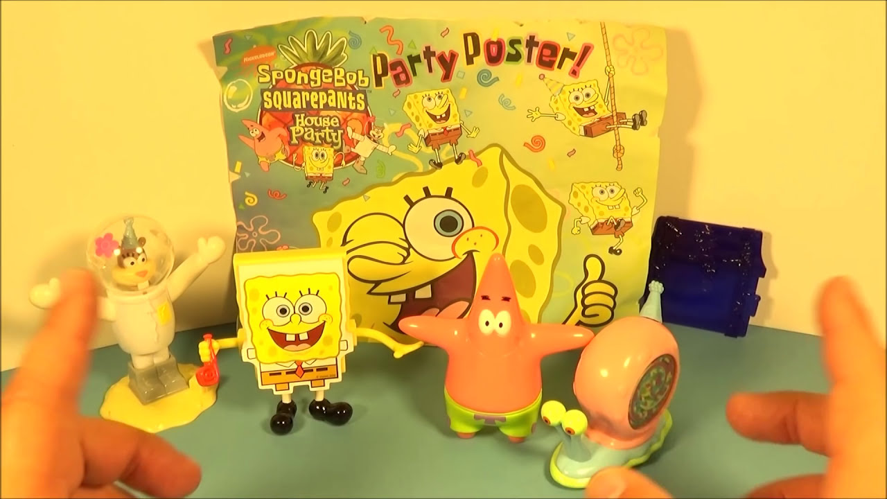 2002 SPONGEBOB SQUAREPANTS HOUSE PARTY SET OF 5 WENDY'S COLLECTIBLES VIDEO REVIEW