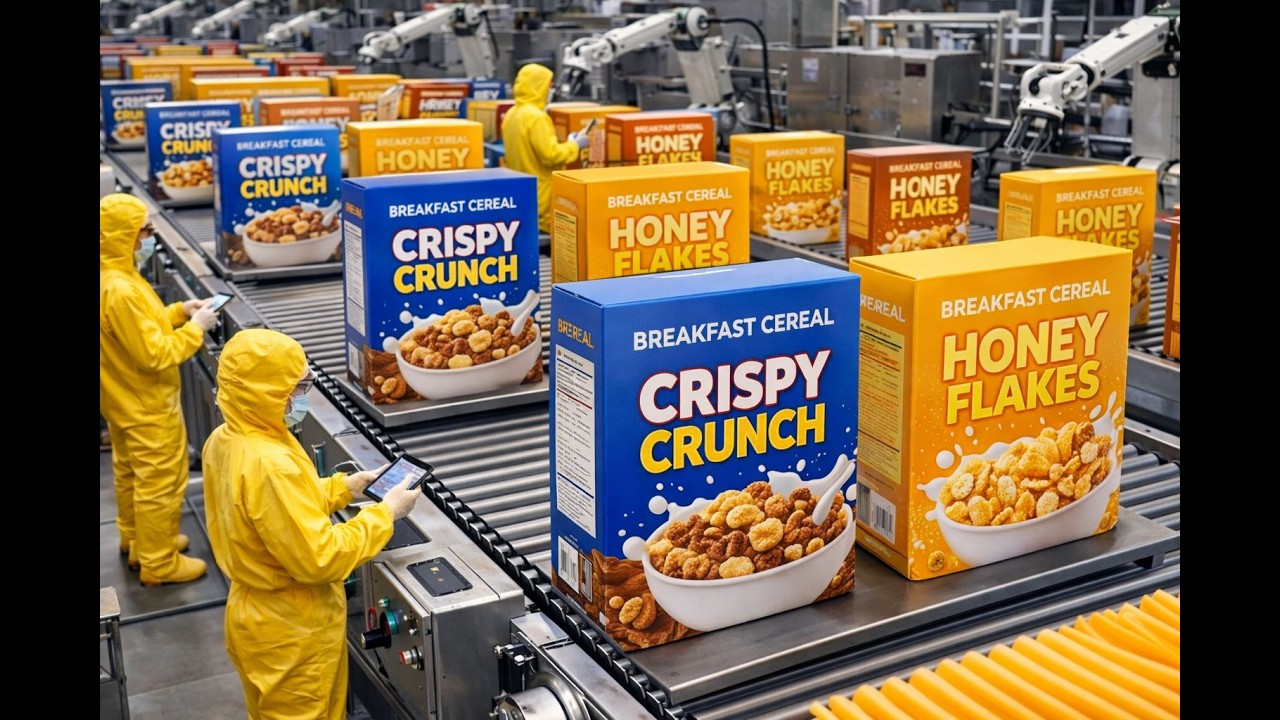 How Breakfast Cereal Is Made (Factory Process) | Mixing, Extrusion, Drying, Coating & Boxing
