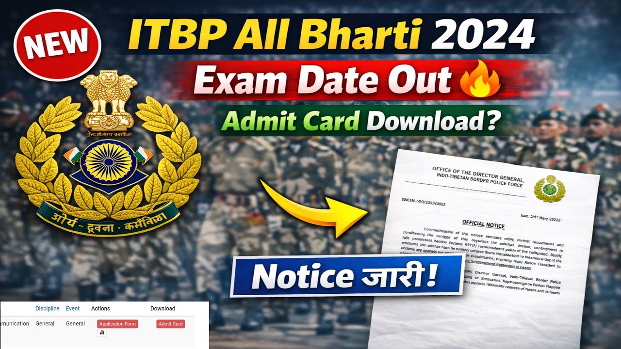ITBP All भर्ती Exam Date Out 🔥| ITBP All Exam Asmit Card 2026 / ITBP Driver, Animal Transport Exam ✅