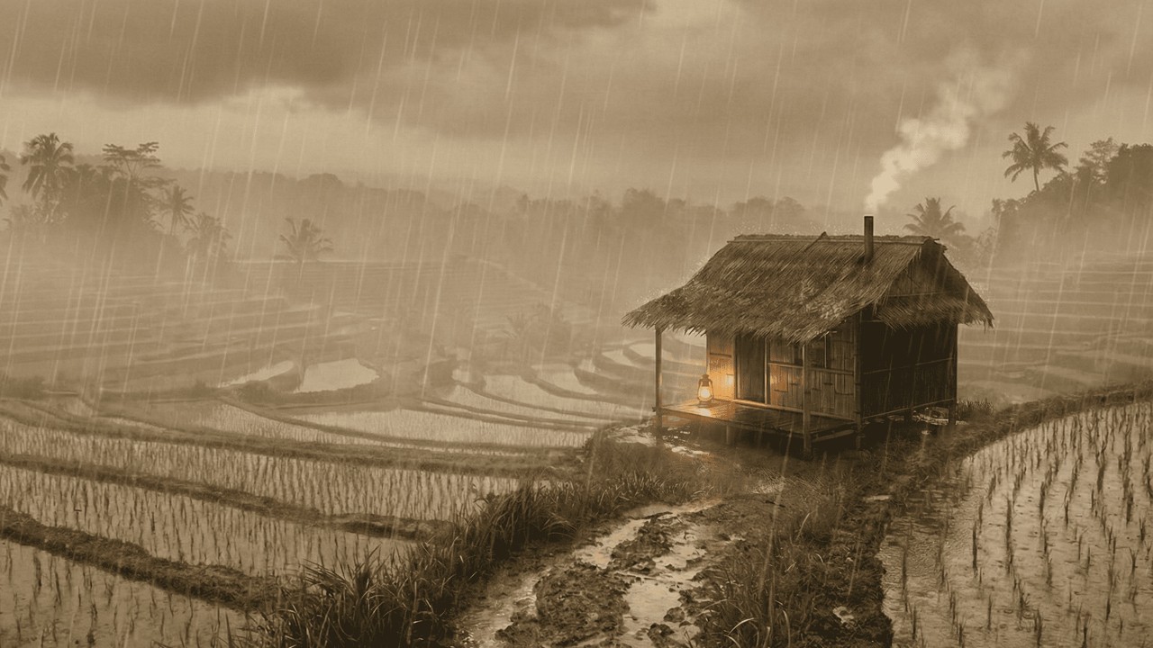 ⚡Strong Rain Thunderstorm Sounds for Sleeping | Heavy Rain & Intense Thunder on Paddy Terrace Hut