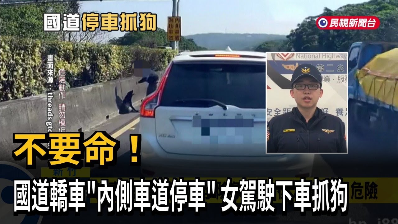 不要命！ 國道轎車「內側車道停車」 女駕駛下車抓狗－民視新聞