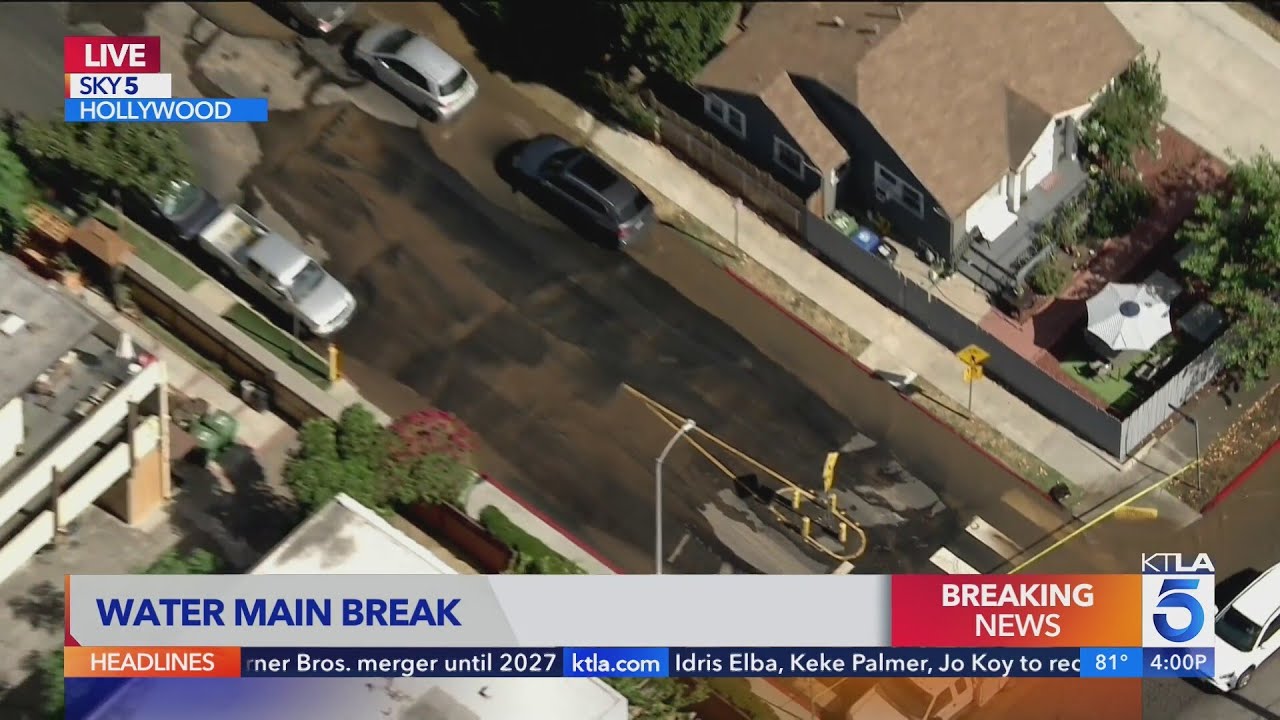Water main break floods Hollywood streets