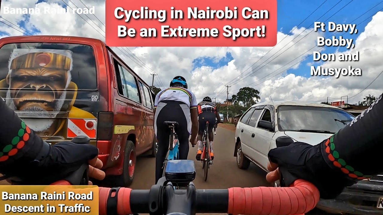 Cycling in Nairobi Can Be an Extreme Sport! Fast Banana Raini Road Descent in Traffic.