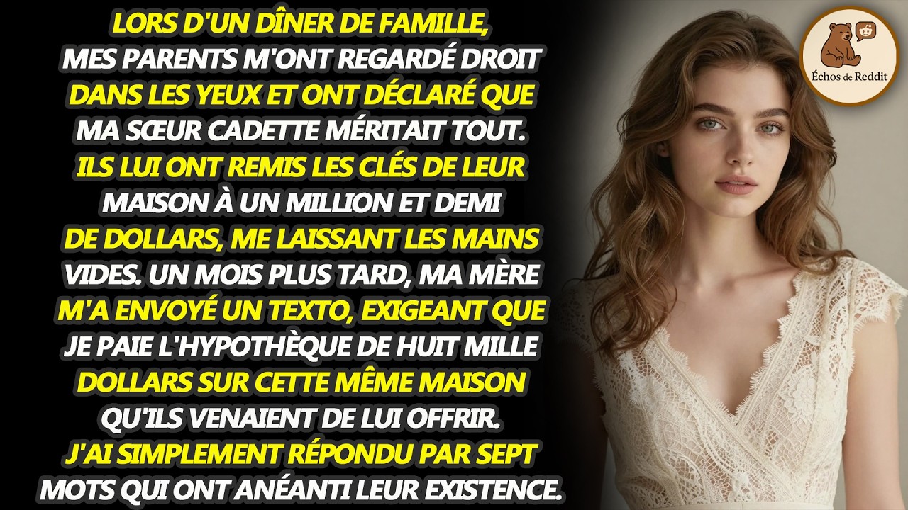 Mes parents ont donné les clés de leur maison à 1,5 million de dollars à ma soeur et m'ont laissée..