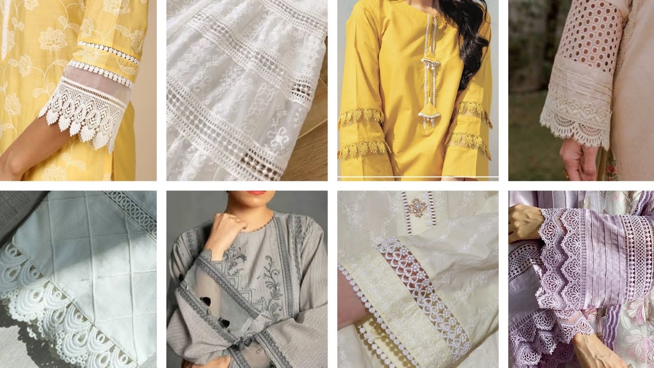 Shital lace design on kurti Capri sleeves design 2023