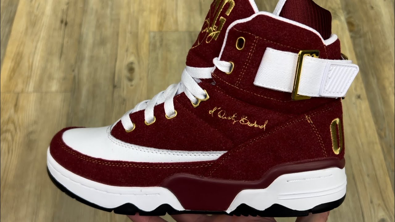 Ewing Athletics 33 HI ODB Burgundy White Gold Shoes