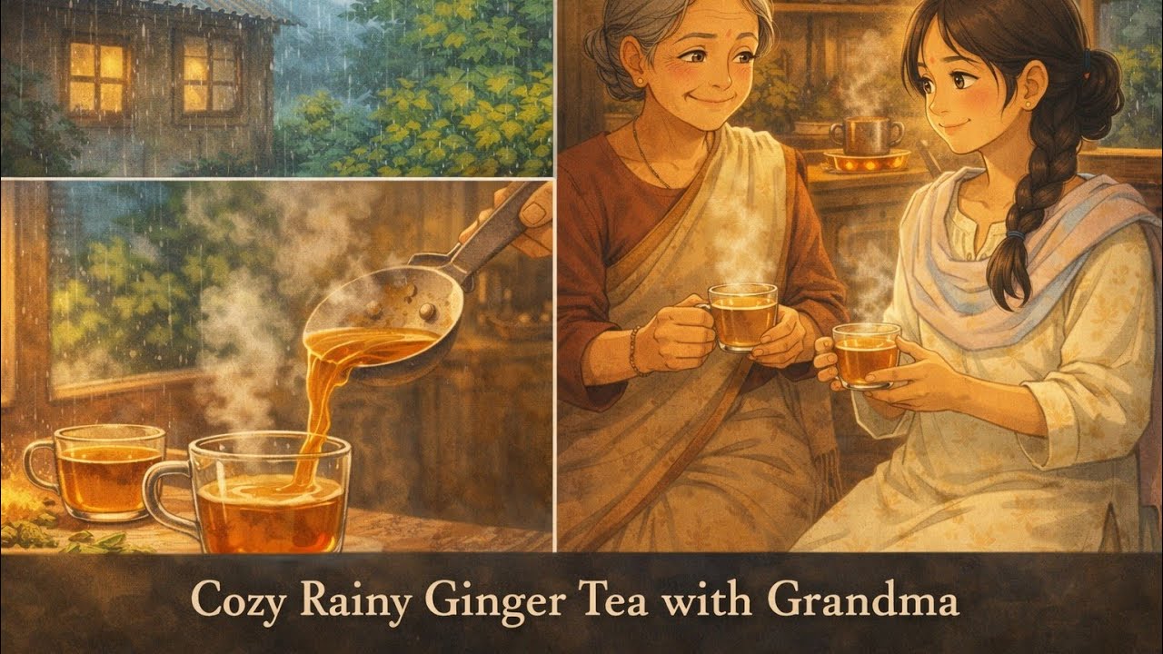 Cozy Rainy☔ Ginger Tea with Grandma Rainy special rainbow 🌈#animation #lifeisbutadream #reelitfeel