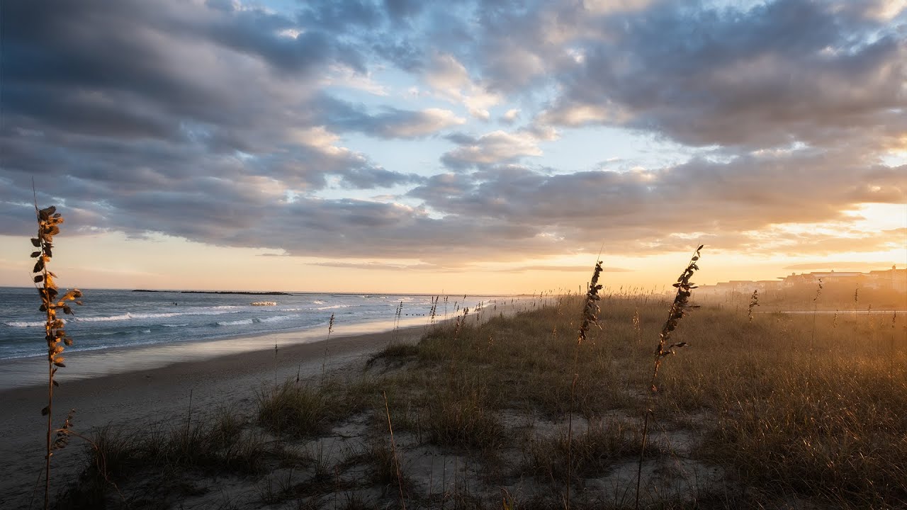 Calming Beach Sunset with Wave Sounds and Views | Background Ambience for Relaxation and Work