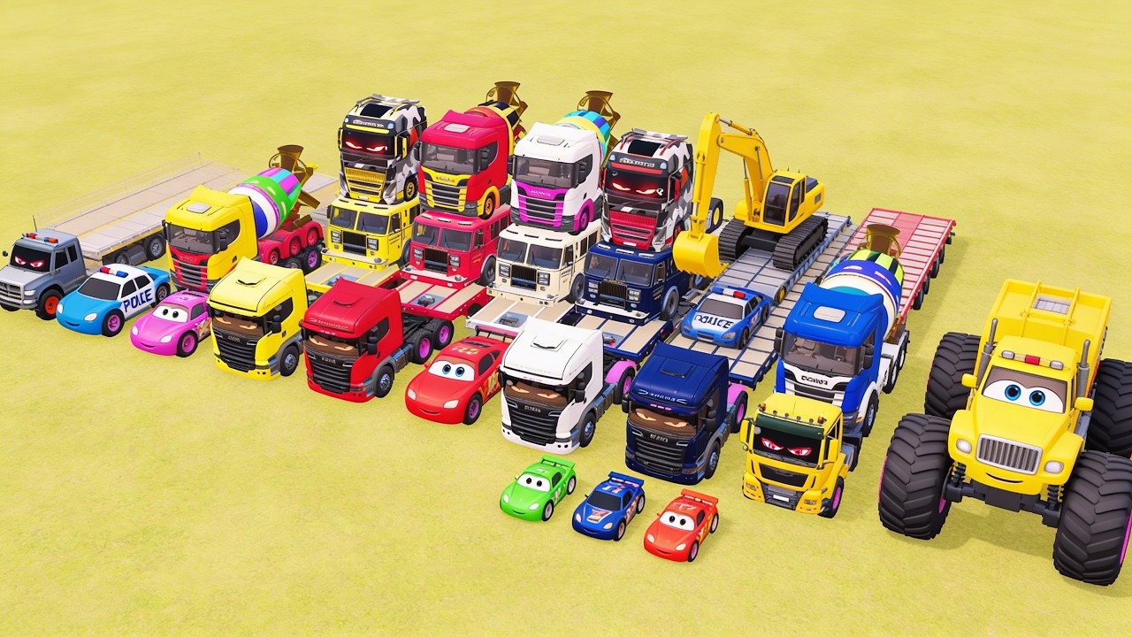 Colorful Garage FS22 - Mixer Truck With Flatbed Trailer, Mercedes, Box Truck, Scania, Dump Truck