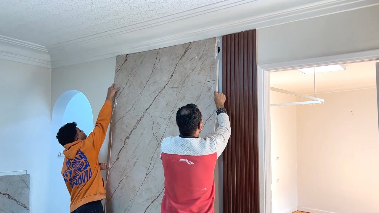 Professional Method for Installing Marble and Wood Alternatives on a Small Wall