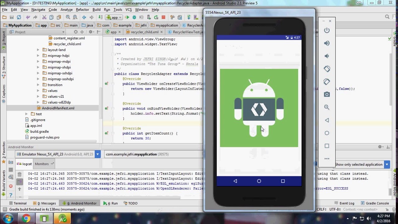 Android Tutorial 15 # RecyclerView with CardView Android Studio 2.1