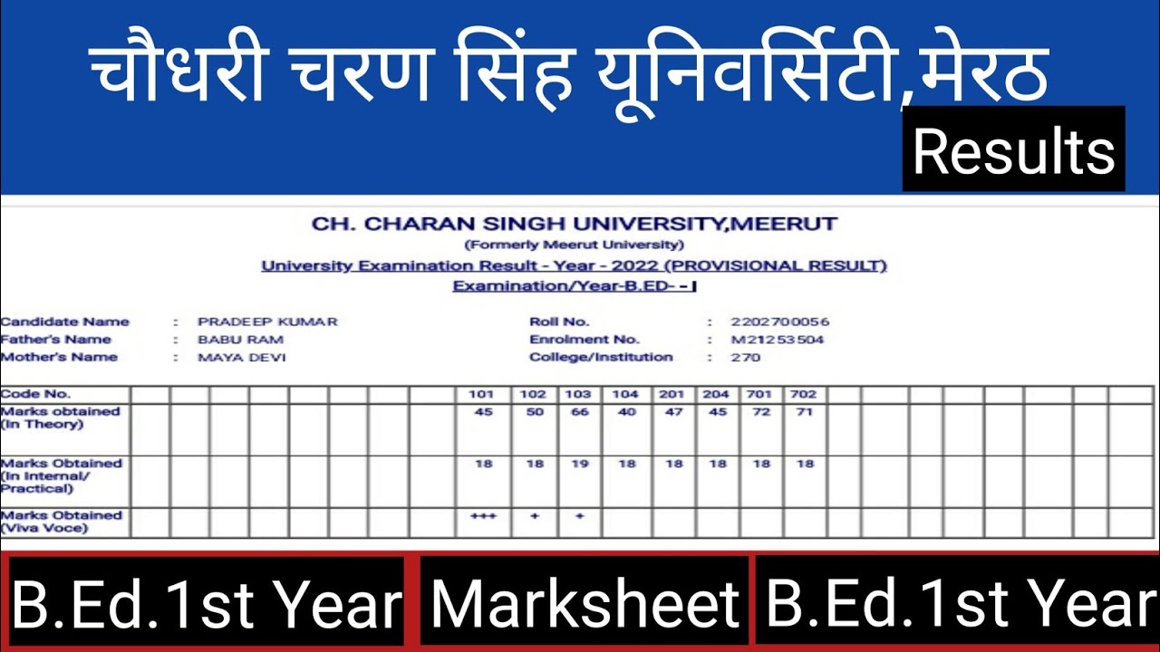 CCSU B.Ed.1st Year Result/Marksheet 2022-23