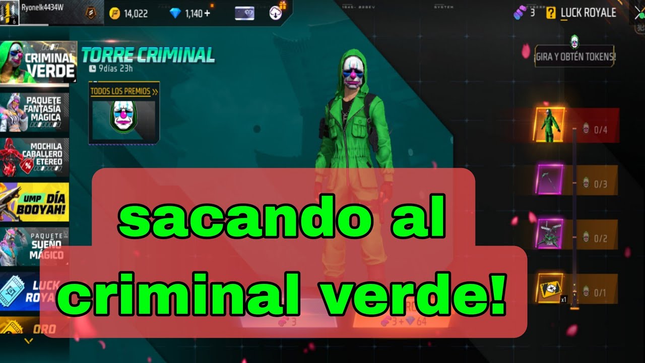 SACANDO AL CRIMINAL VERDE EN LA TORRE DE TOKENS FREE FIRE!