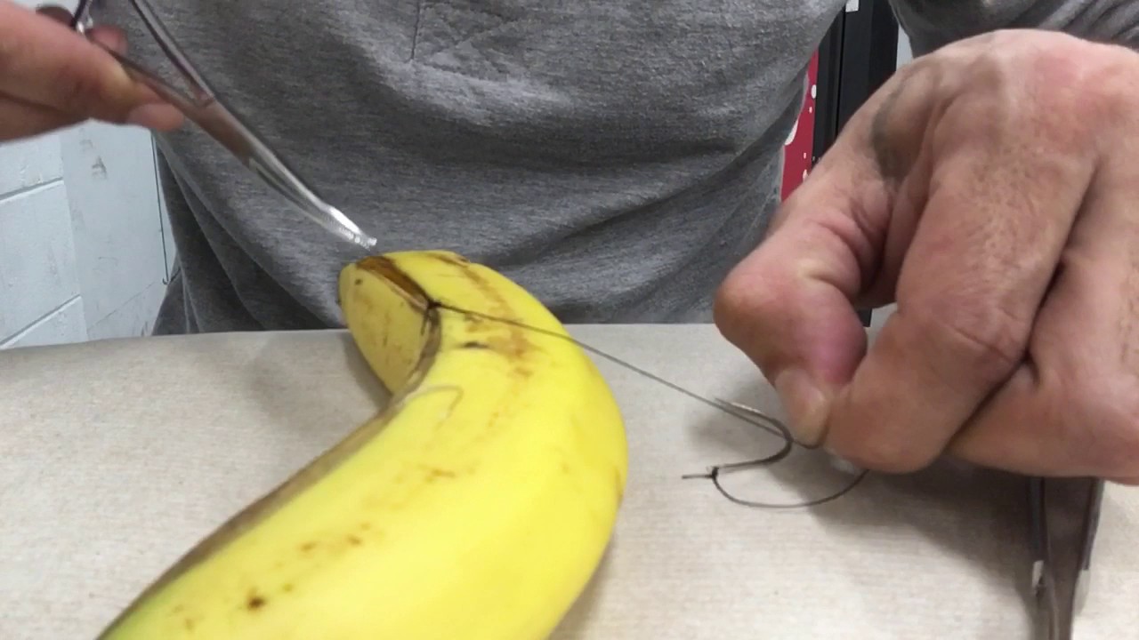 Learning how to stitch with a banana