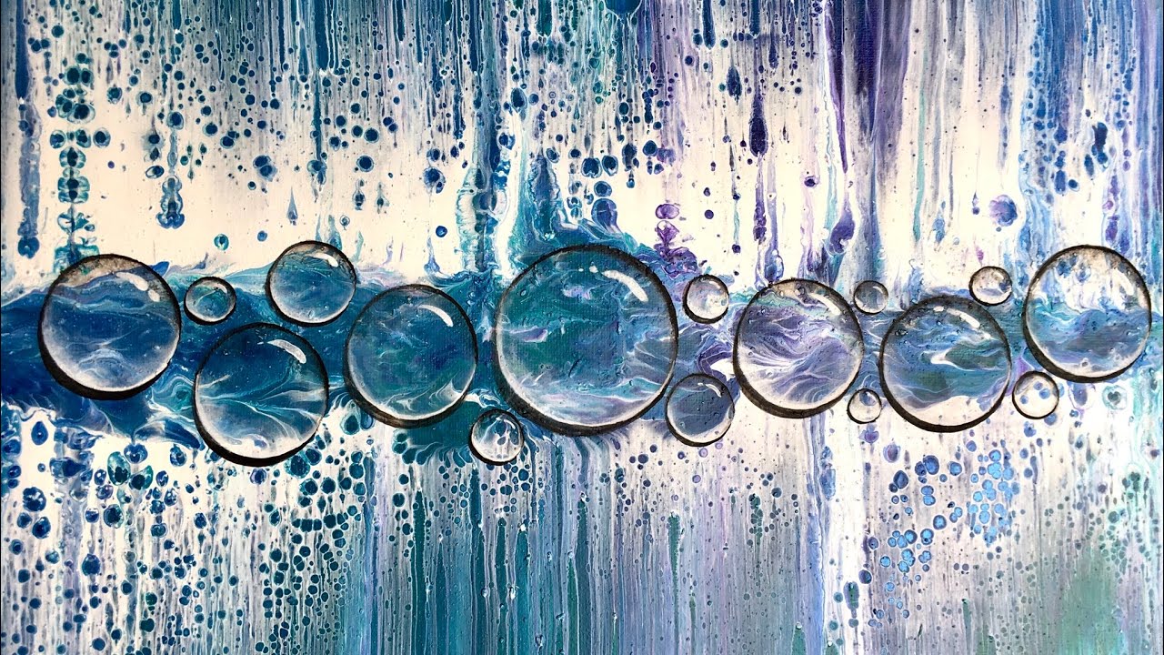 #047 Rolling balloon swipe acrylic pouring with water droplets