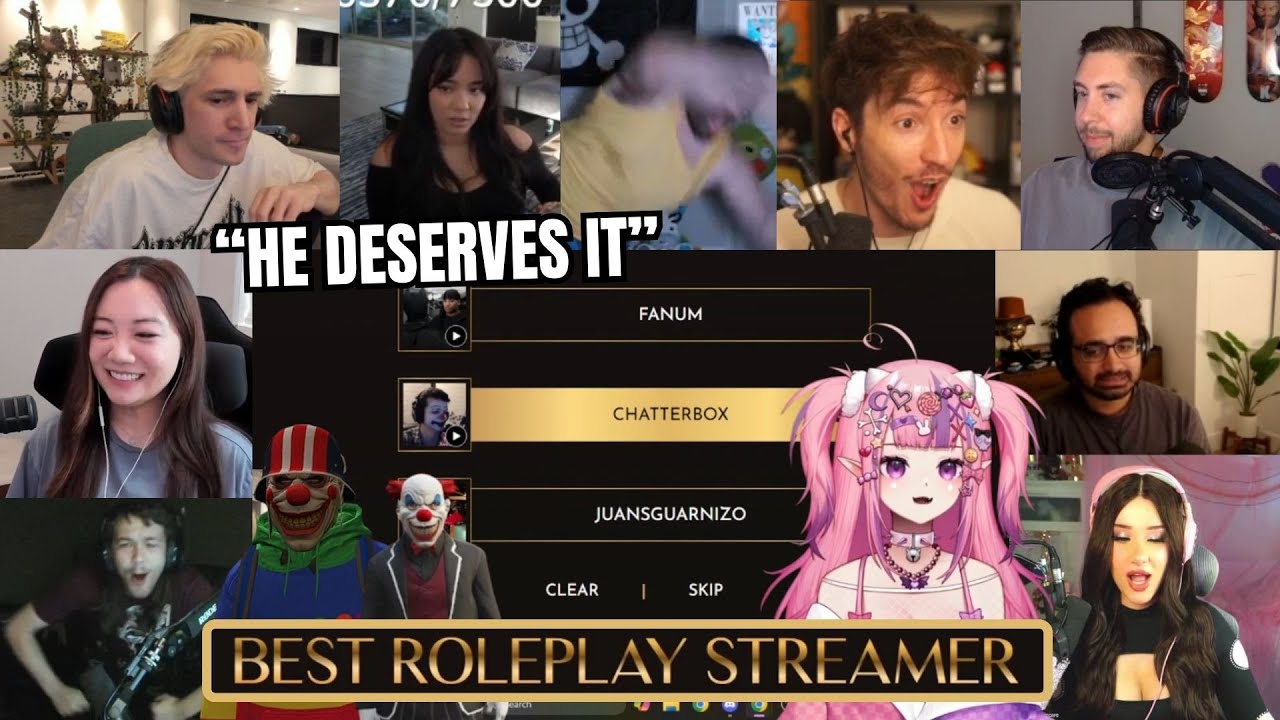 Streamers VOTE and REACTION to Chatterbox' Nomination for Best Roleplay Streamer at Streamer Awards