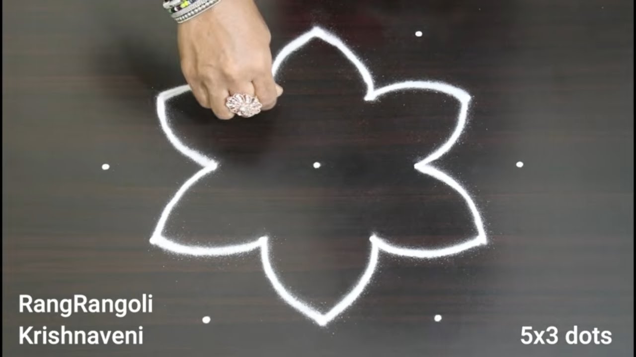 🌺Простой дизайн Ранголи (5х3 точки)🌺Ежедневный Колам Муггулу от РангРанголи Кришнавени