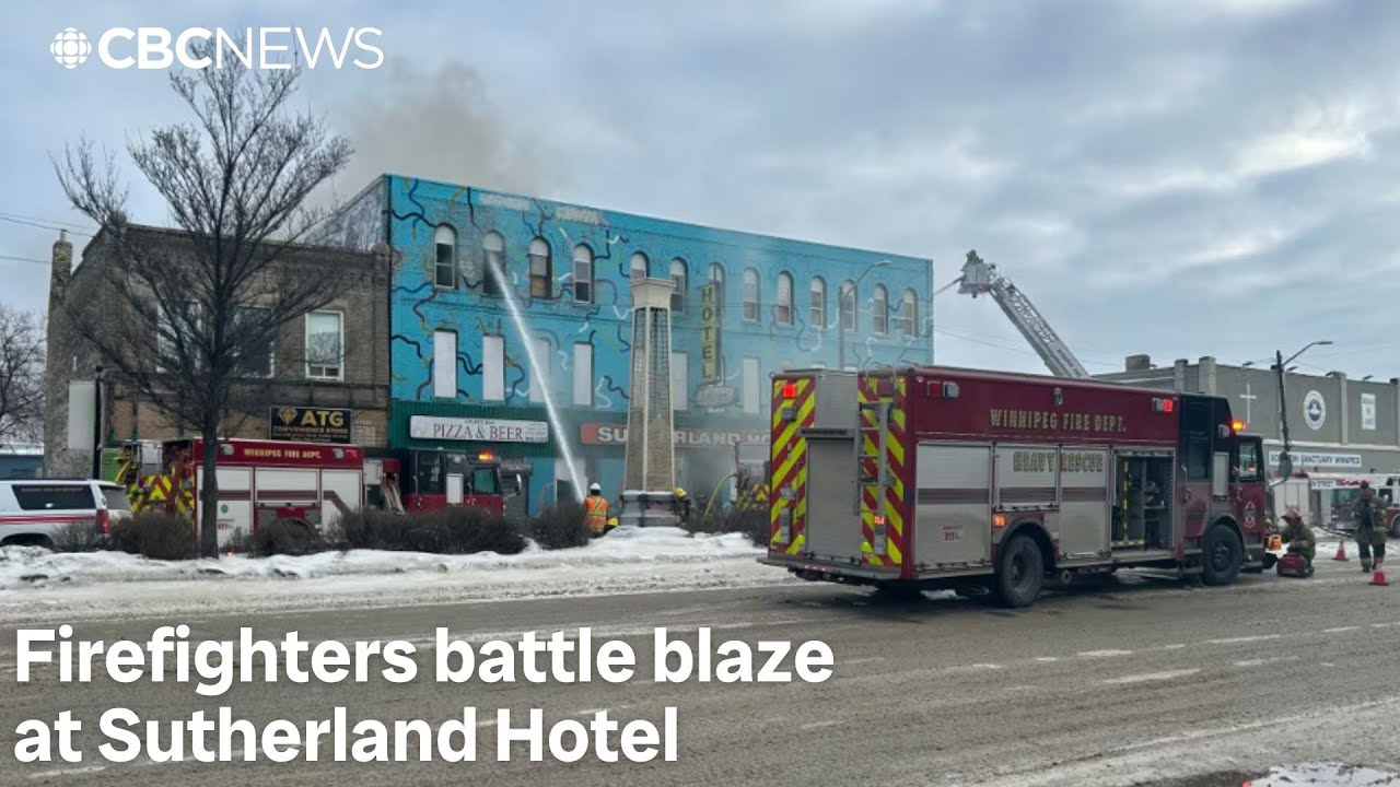 Main Street closed as Winnipeg firefighters battle blaze at Sutherland Hotel | UNCUT VIDEO
