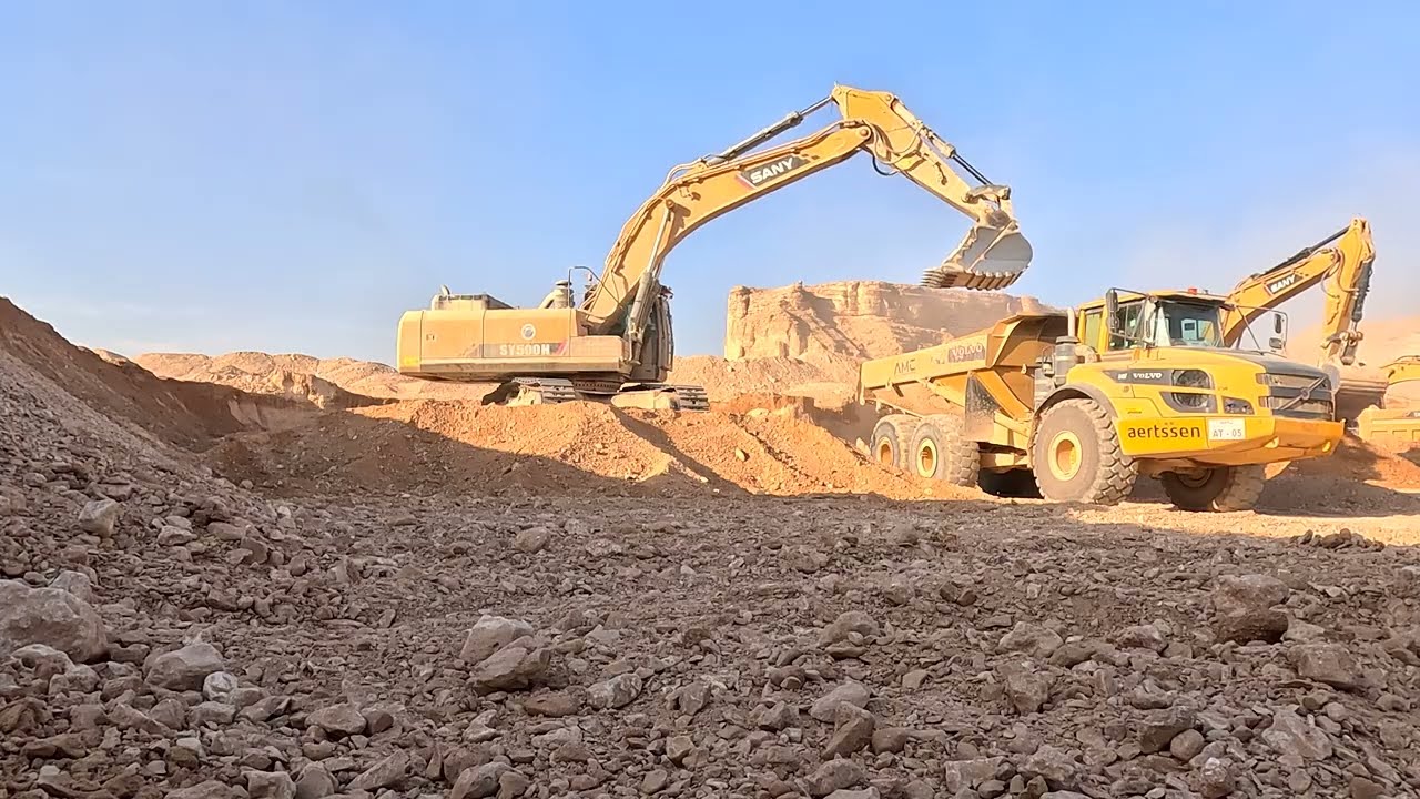 SANY SY500 Excavator Loading Volvo A40F Dump Truck | Heavy Equipment Earthmoving