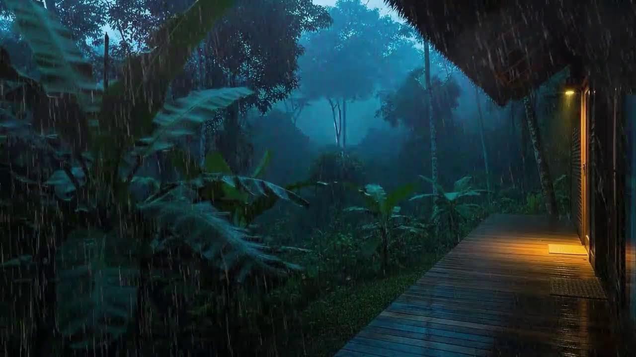 Deep Sleep Cabin Rain and Distant Thunder in the Tropical Night 🌧️
