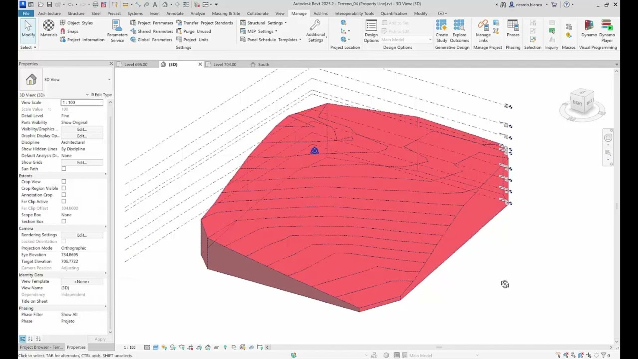 Como realizar o cálculo do volume de cortes e aterros no Revit