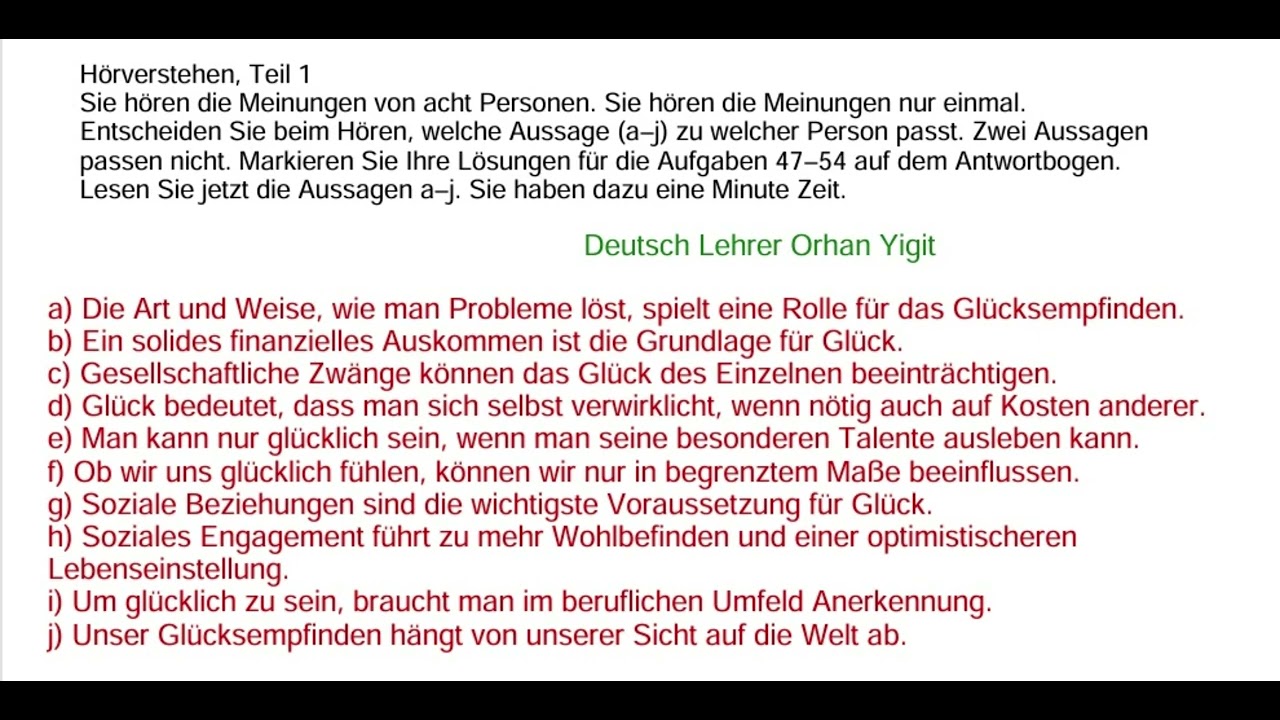 Glück im Leben? | Telc C1 Hörverstehen Teil 1 – Aufgaben & Lösungen