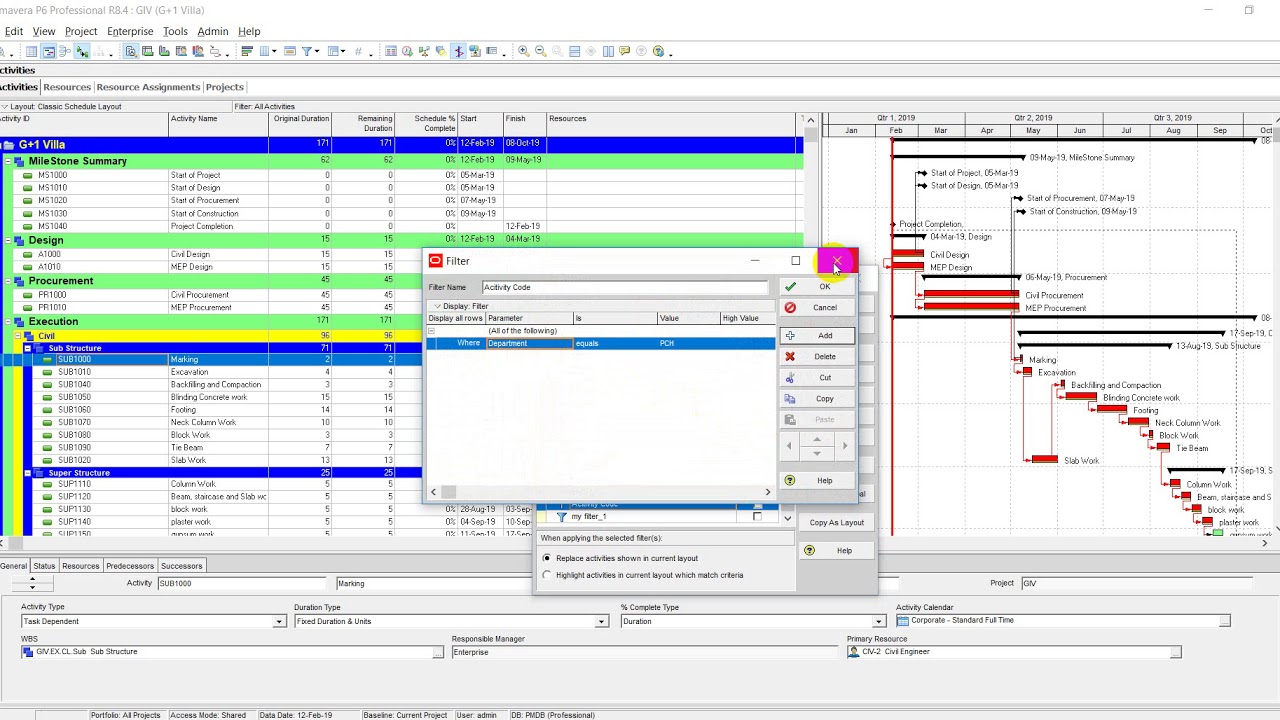 Introduction to Primavera: Filters||Activity Codes||Grouping&Sorting