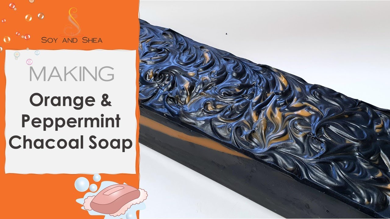 Orange & Peppermint Charcoal Cold Process Soap with Menthol Crystals | Soy and Shea