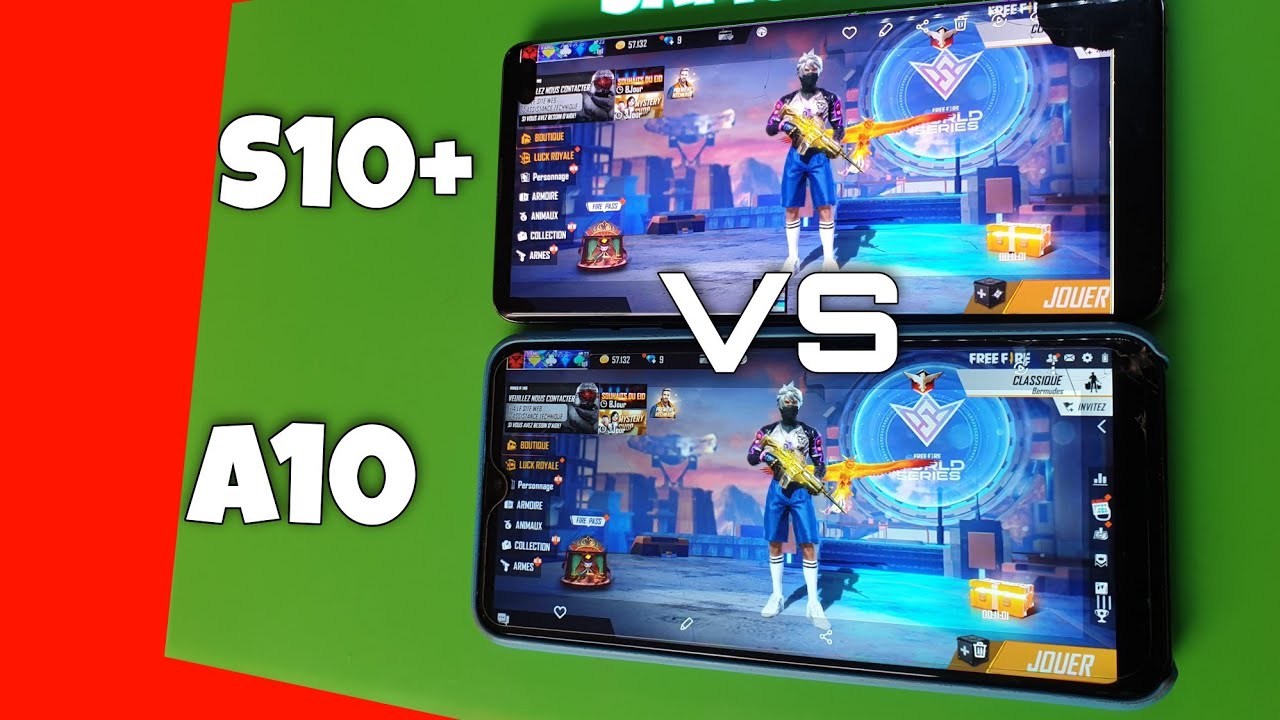 مقارنة سامسونغ s10+ و a10 فري فاير samsung s10+ vs samsung a10 free fire 😱😱