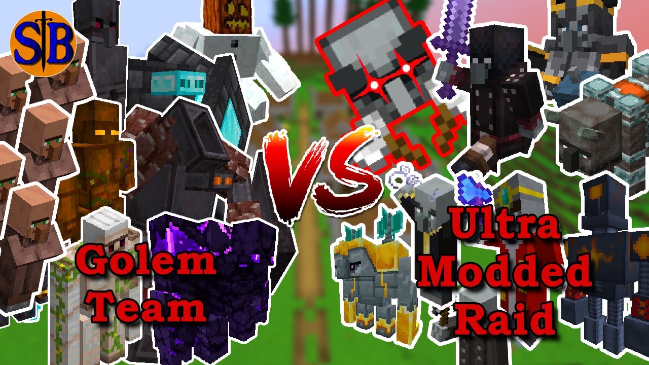 Golem Team Defend Against an ULTRA Modded Raid | Minecraft Mob Battle