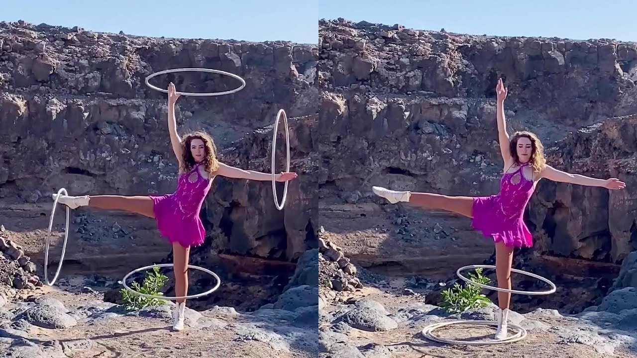 Hula hoop artist shares tips on how to SLAY a 4-hoop box split