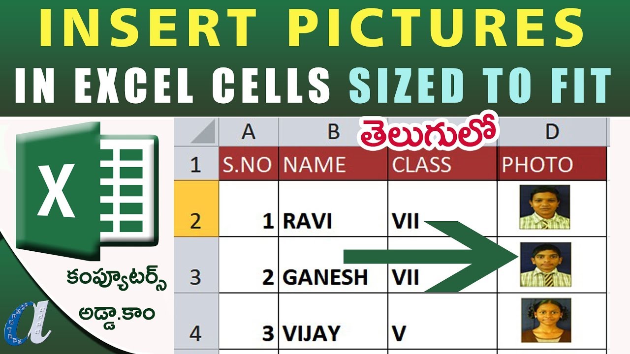 Insert Pictures in Excel Cells Sized to Fit Exactly || Properties & Size || computersadda.com