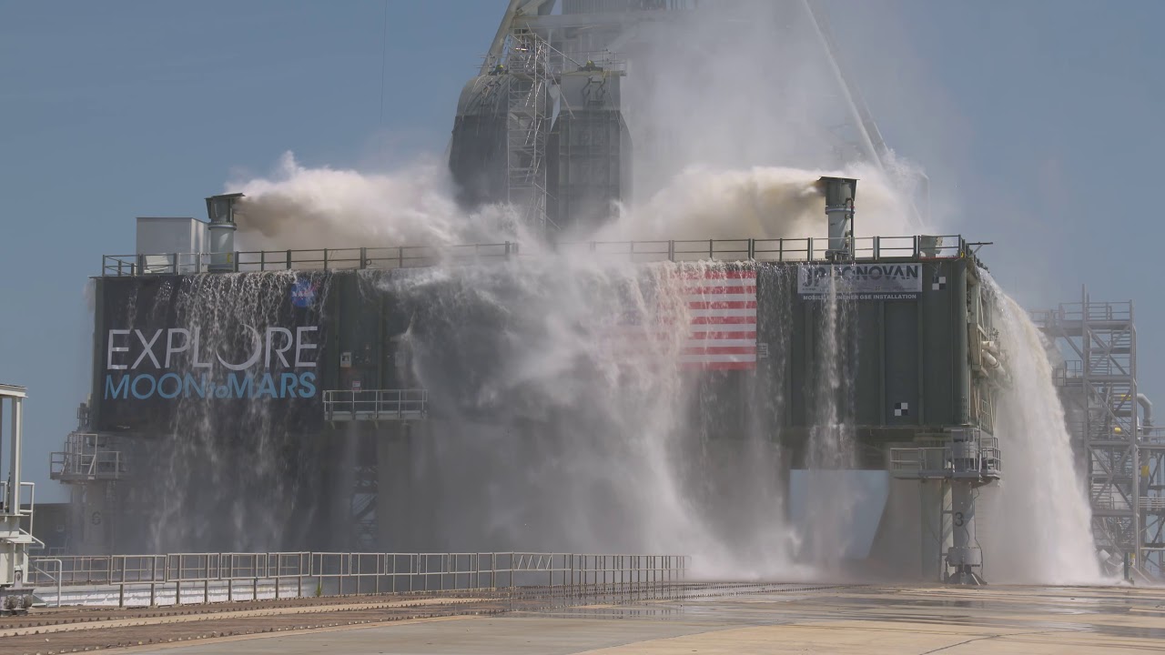 NASA Conducts Successful Water Flow Test with Mobile Launcher