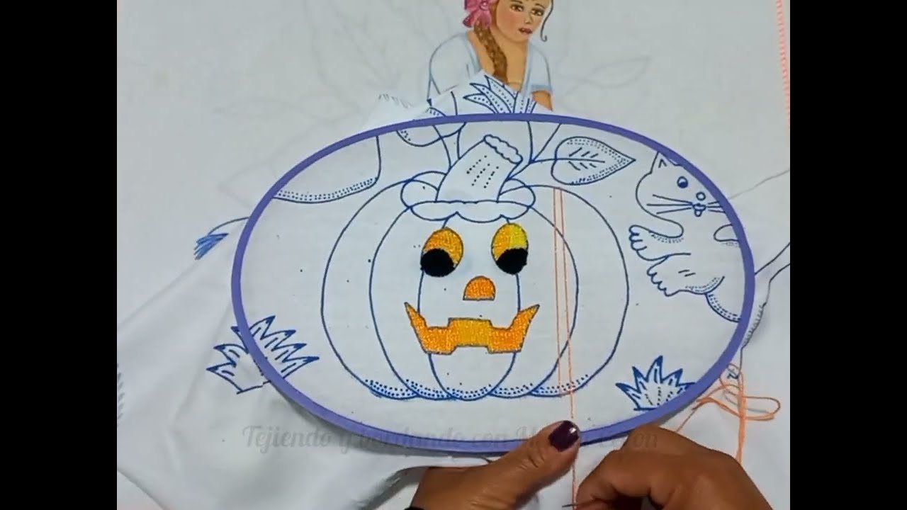 Bordado para calabaza 🎃/Diseño halloween/Tejiendo y bordando con Melina Cerón