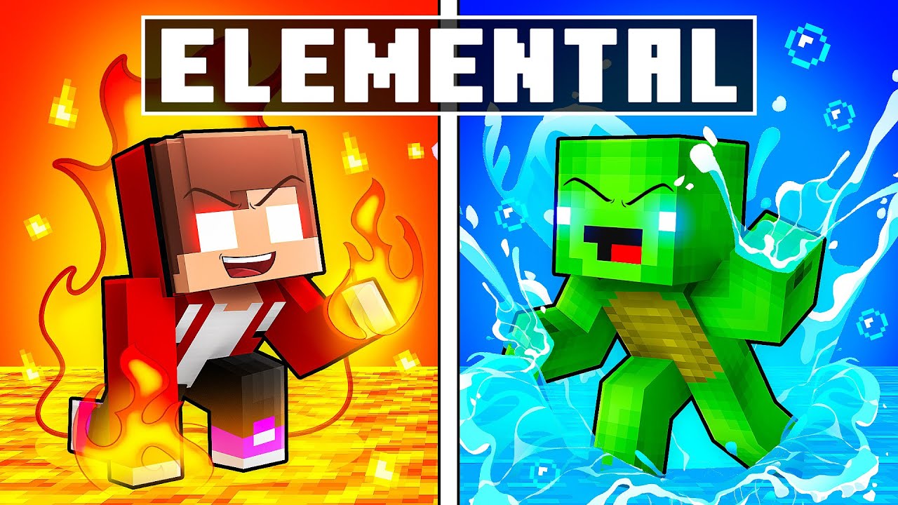 JJ and Mikey: GOOD vs EVIL Elemental Power Battle in Minecraft - Maizen